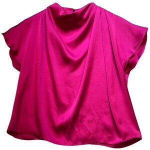 Zara Women's Asymmetrical Satin Blouse Short Sleeve Lightweight Size XS Pink